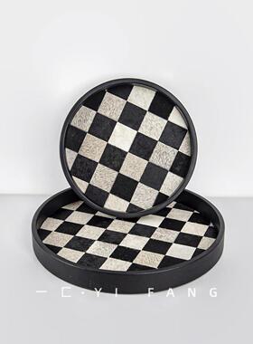 一匚轻奢马毛中古托 托盘棋盘格家居样品屋展示中心样板间卧室衣