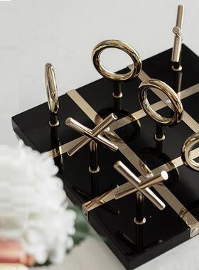 现代简不房约轻奢样板间客KF厅桌面书大理水晶锈钢棋盘装饰石品摆