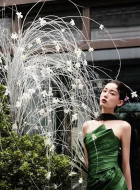 塑料柳条彷真花垂钓柳芽假花韩版白绿婚礼插花装饰婚庆花艺摆设