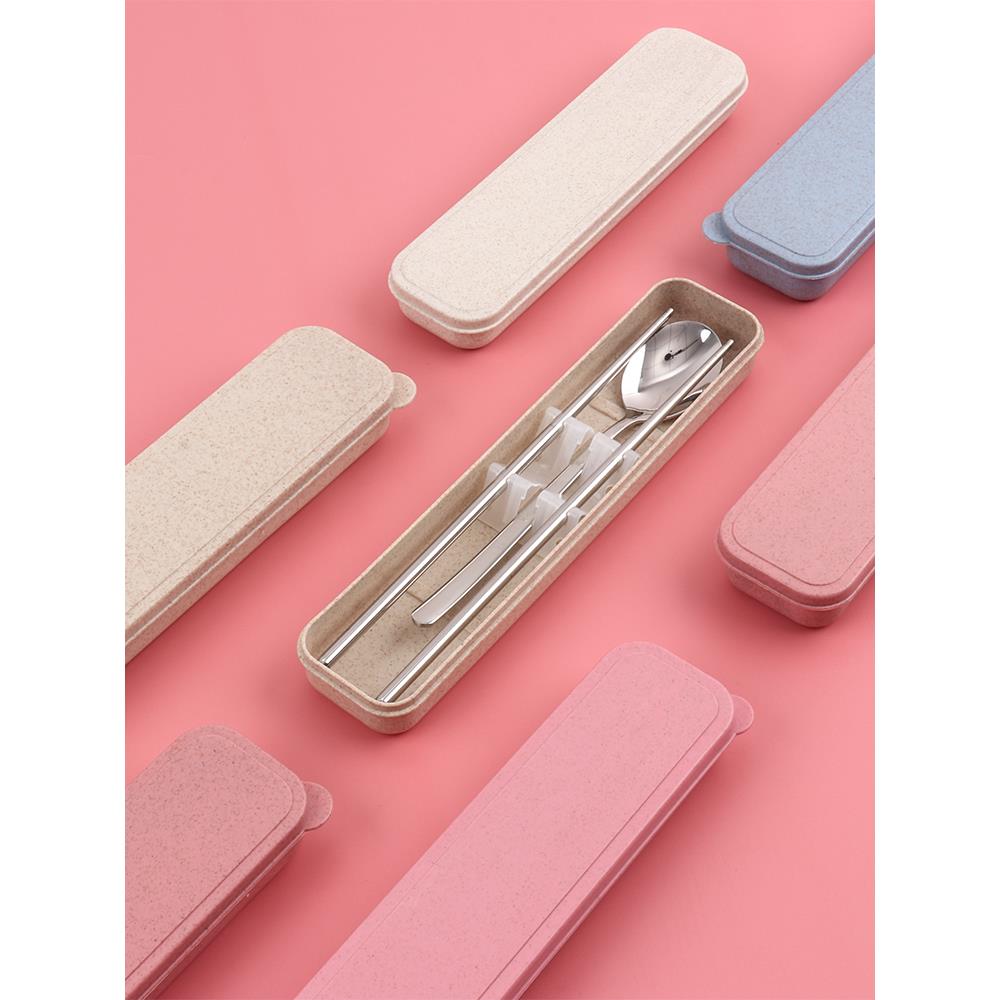 稻壳小麦秸秆儿童便携餐具防摔三件套可爱叉子勺子筷子套装耐高温