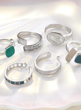 6-piece ring set跨境祖母绿滴油戒指简约开 口戒指女关节戒套装