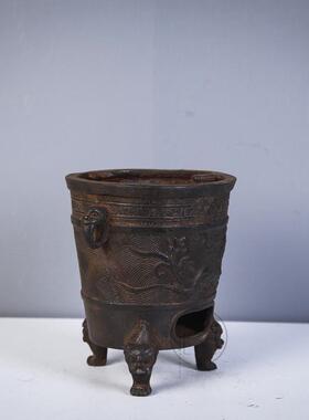 彷古铸铁龙兽图案温酒炉煮茶客厅炭火炉案头摆件居家摆设覆古