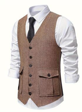H 55228 Men's Single Breasted Vest 复古西装马甲