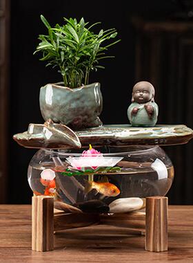 中式灯流水生财摆件意鱼缸流水器家居办公ORV室桌面装饰创摆圈新