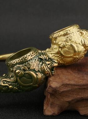国潮做旧仿古黄铜虎头烟斗烟杆十二生肖虎虎生威铜烟具工艺品收藏