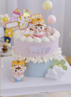 老虎宝饰宝周岁921蛋糕装虎哥摆件男百女孩生日满月品天宝贝甜台