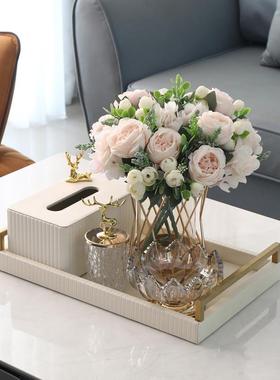 轻奢皮革托盘客厅高档创意高级感收纳盘茶几家居玄关装饰桌面摆件