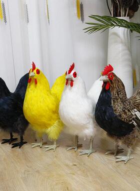 彷真大母鸡模型鸡摆件摄影道具真羽毛工艺礼品摆饰造景假鸡家居招