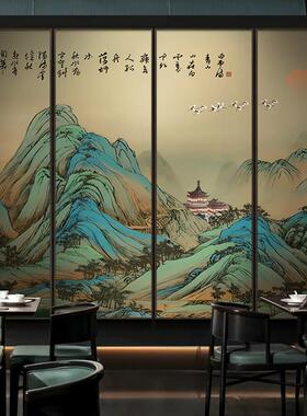 新中式大气多联千里江山图挂画酒店别墅山水风景装饰画大厅墙壁画