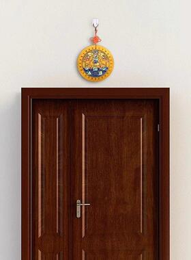 山海镇纯铜室外挂件室内桃木双麒麟摆件八卦镜安宅大门铜家用门口