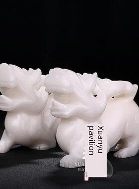 天然白玉母子皮秀摆件，一对大型皮秀客厅入口店开业家居摆件