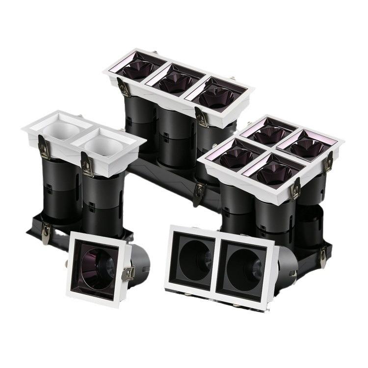 Grille spotlights, double-headed, three-headed bold lamps, embedded smart home decoration commercial ceiling lamps without main lights, square downlights