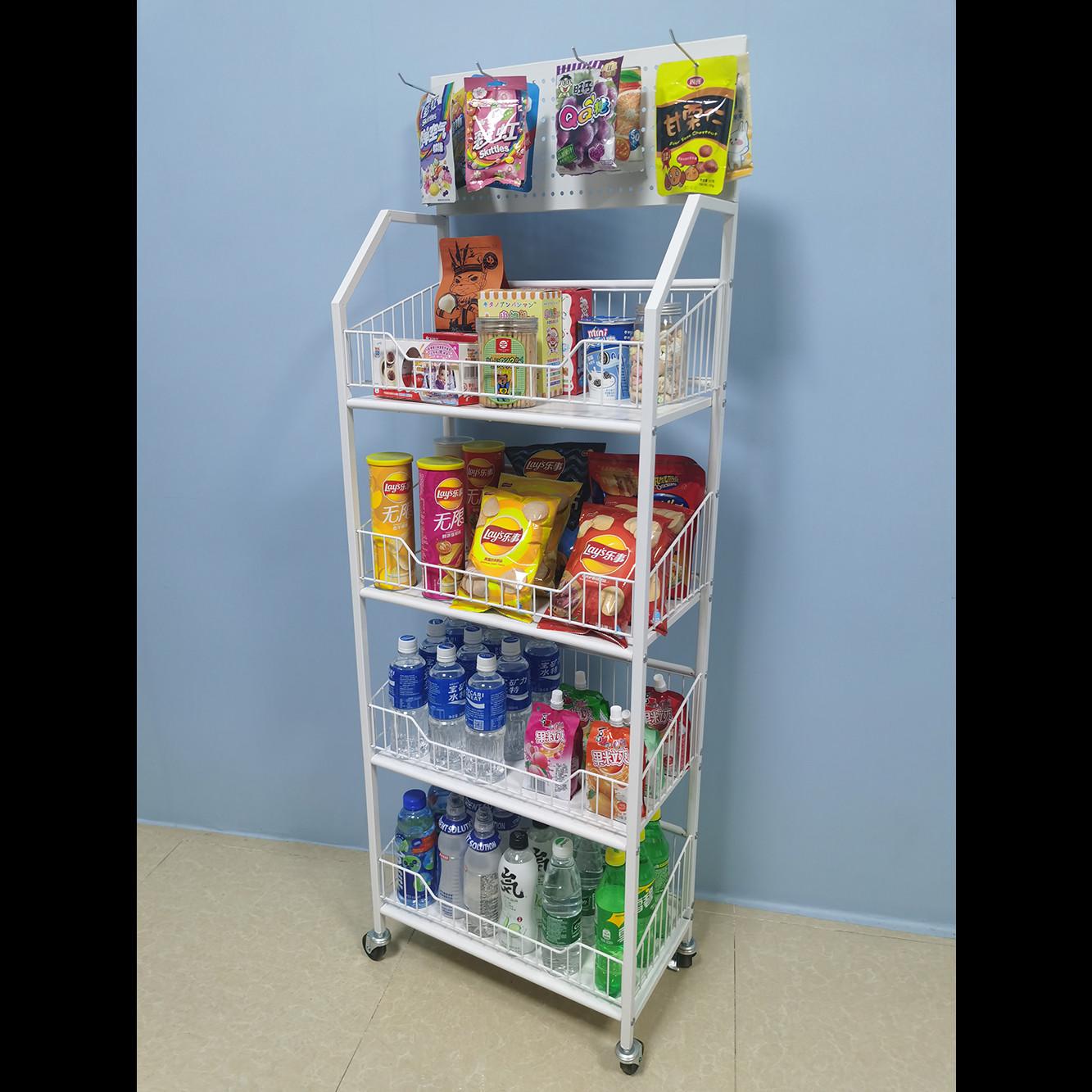 6E3X超市小货架便利店展示架零食饮料多层置物架移动挂钩收纳架子 - 图0