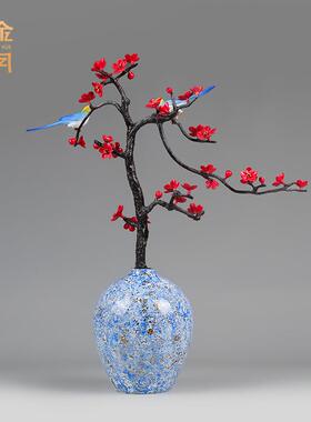 铜金岁月踏雪寻梅花瓶器皿黄铜摆件喜鹊梅花客厅玄关电视柜铜装饰