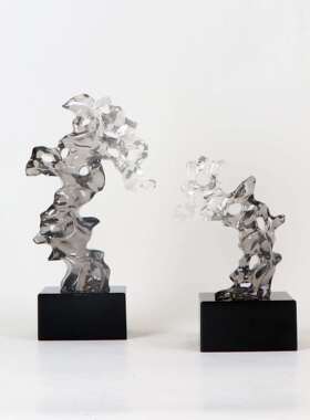 新中式灰色石头珊瑚太湖石摆件样板间书房博古架茶几书柜软装饰品