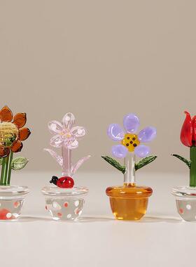 手工琉璃多肉盆栽水晶简约小摆件客厅儿童房玄关样板房博古架装饰