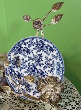 欧式法式铁艺托盘玫瑰花碗碟架室内园艺户外桌面展示架壁挂架展示