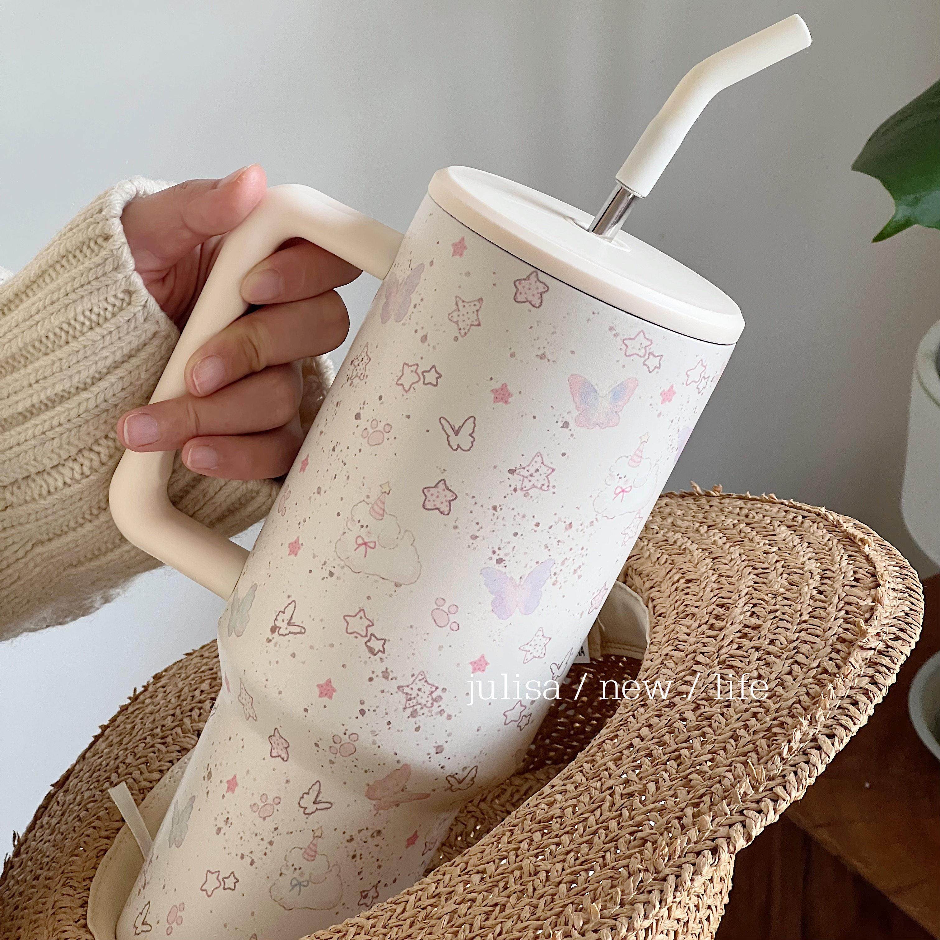 独家puppy park泼墨星星蝴蝶小狗1.2L大容量冰霸杯吸管保温保冷杯,淘宝优惠券,粉丝福利购,淘宝优惠卷