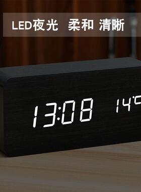 复古木客质闹钟音创静学生夜意光电子钟OUA时尚木头钟厅床头座钟