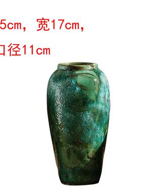 新款景瓶德镇瓷器美多式陶小花客厅插花摆件 绿色陶罐瓷粗陶肉坛