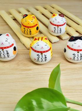 创意日式招财猫不倒翁摆件 陶瓷猫咪桌面装饰礼品 迷你房间摆设