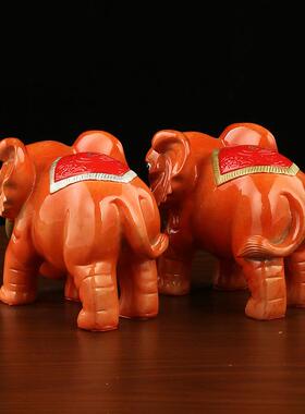 黄铜彩绘如意黄财富对象铜大象摆件一对家居办公室店铺吉祥摆设