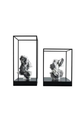 新中式简约铁艺展示架太湖石寿山石软装样板房展厅会所摆件