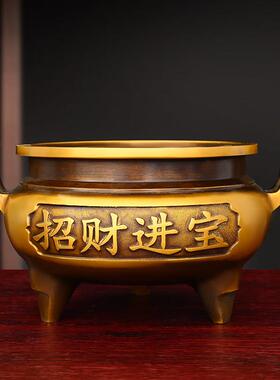 铜香炉摆件纯铜双耳香炉客厅店铺供佛用品家用三足鼎炉大号官帽炉