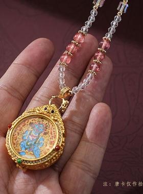 2025天然白水晶草莓晶项链毛衣链唐卡吊坠挂绳简约万能链带扣头女