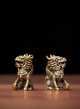 直销新款黄铜元宝麒麟摆件纯铜纳福瑞兽神兽山海镇镇宅桌面装饰金