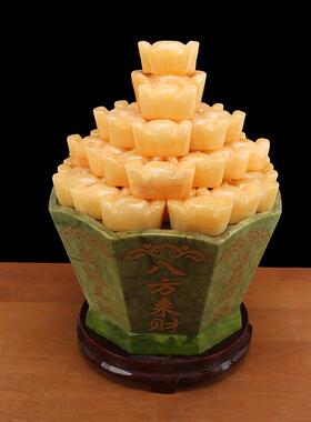 天然玉石黄玉元宝聚宝盆摆件招财金元宝风水客厅家居装饰品摆礼品