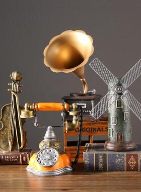 覆古怀旧老物件老式电话机摆件酒吧酒柜家居装饰品座机道具存钱罐