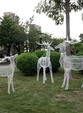 创意抽象梅花鹿摆件园林景观酒店商场装饰美陈铁艺金属网格镂空鹿