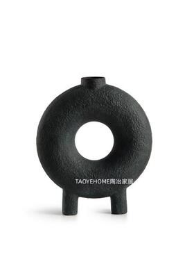 侘寂风北欧创意居家艺术样板房陶瓷花干花桌面饰品客厅玄关摆件