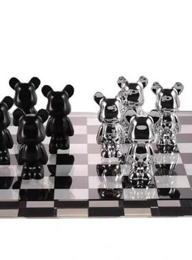 现代轻奢水晶玻璃大理石棋盘九宫格摆件创意家居饰品桌面客厅酒店