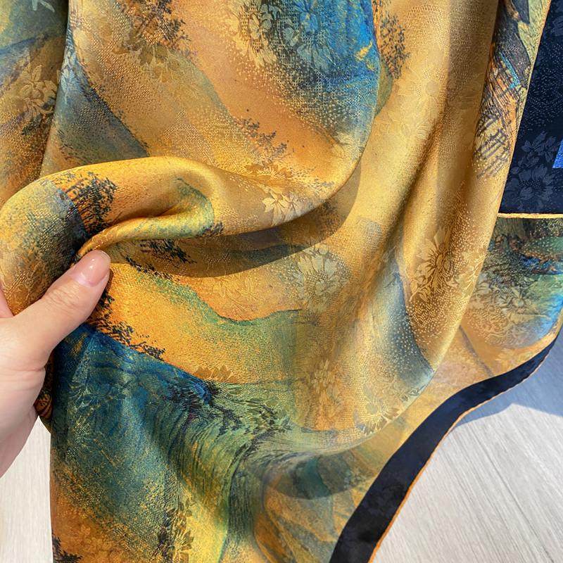 【千里江山图】双面双色香云纱大方巾优雅中国风高档送礼丝巾围巾,淘宝优惠券,粉丝福利购,淘宝优惠卷