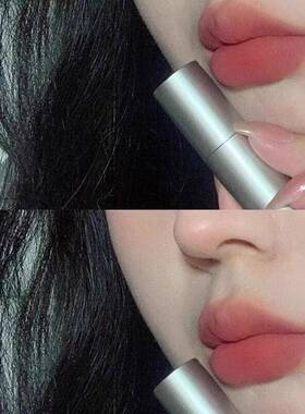 冬天裸杏棕色！哑光唇膏唇釉覆古哑光唇泥的妇女没有化妆灰色粉红