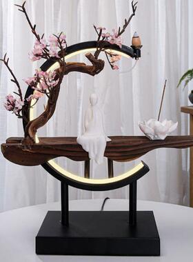 中式创意倒流香炉禅意灯圈摆件沉香创意个性禅意家用玄关茶室香薰