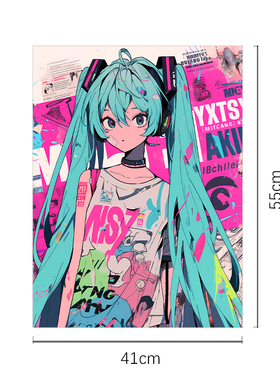艺术家麋鹿的巧克力《初音少女2》限量版画儿童房书房挂画装饰画
