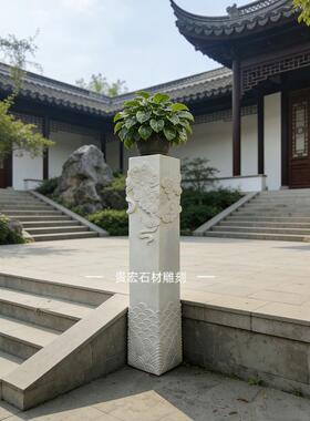 石雕祥云柱汉白玉拴马桩石柱中式庭院别墅摆件石头花架底座石柱墩