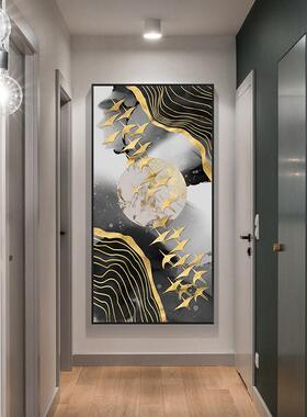 新中式玄关装饰画发财树壁画大气过道竖版墙壁画现代简约客厅挂画