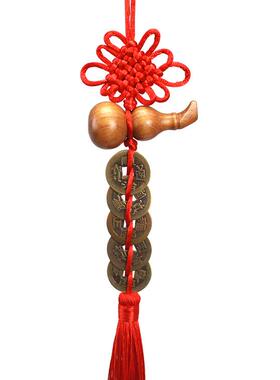 五帝钱门到门葫芦挂件纯铜天然桃木正品铜钱门按门槛厕所中国结