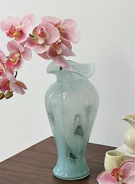 法式中古蓝色仙女透明玻璃花瓶客厅玄关插花水养花器摆件家居装饰