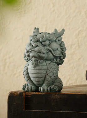 新中式国潮招财瑞兽麒麟茶桌茶宠摆件创意青砂石鱼缸沉水造景饰品