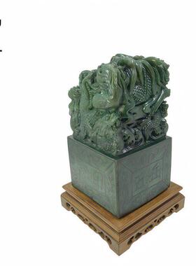 泰山玉九龙玉玺印章大号摆件天然碧玉原石篆刻居家办公室装饰礼品