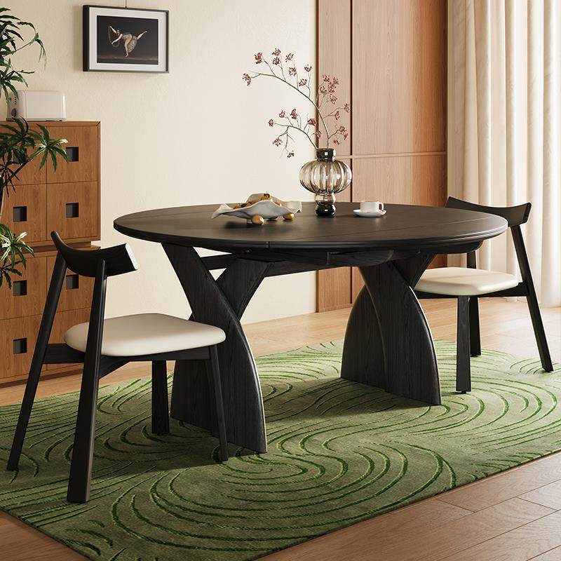美式复古实木折叠餐桌2025新款伸缩可变圆桌家用小户型中古风黑色,淘宝优惠券,粉丝福利购,淘宝优惠卷