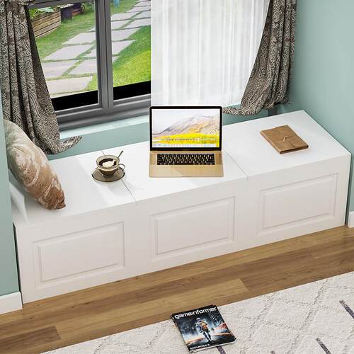 飘窗柜落地柜可坐窗台收纳柜子矮柜地柜自由组合阳台储物柜上翻门 - 图0