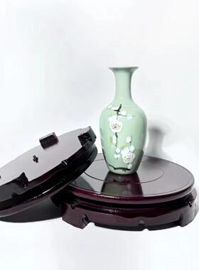 双层可旋转底座花盆摆件盆景工艺品玉器木质木制新中式支架