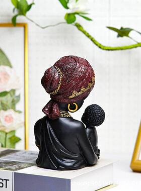 非洲黑人摆母像摆件母亲节家RPF居客厅装饰异域雕风情部子落人物