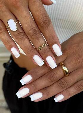 24Pc French Gradient Shinny Lines Short Coffin False Nails W